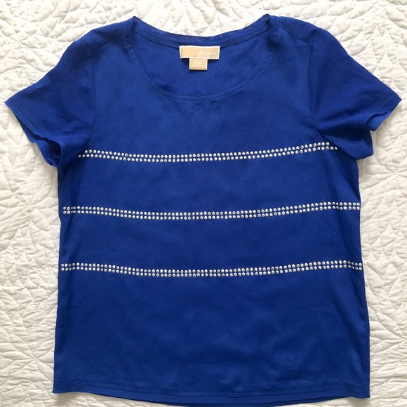Vintage Michael Kors Blue Studded Beaded Top Short Sleeve Blouse Size S - Picture 1 of 2